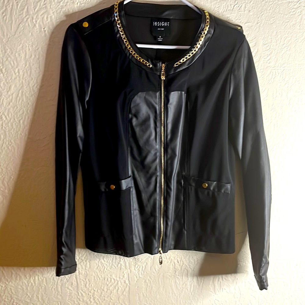 Insight gold chain embellished black blazer jacket sz 8
